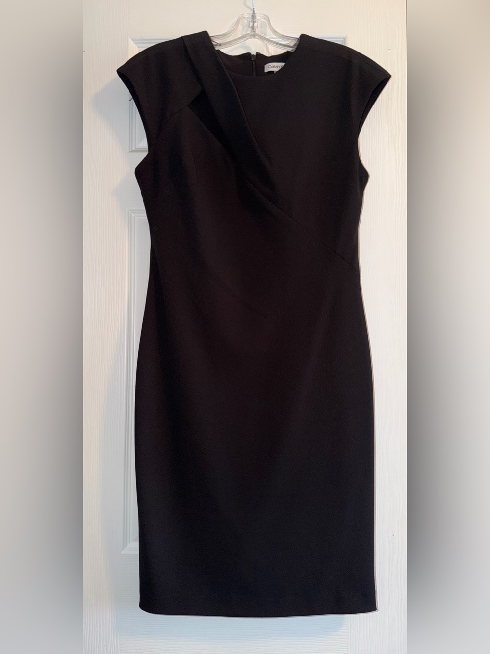 Calvin Klein Black Cap-Sleeve Midi Sheath Dress